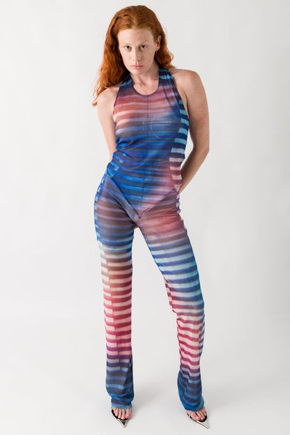 Jean Paul Gaultier Mesh Printed Trousers In Air full look