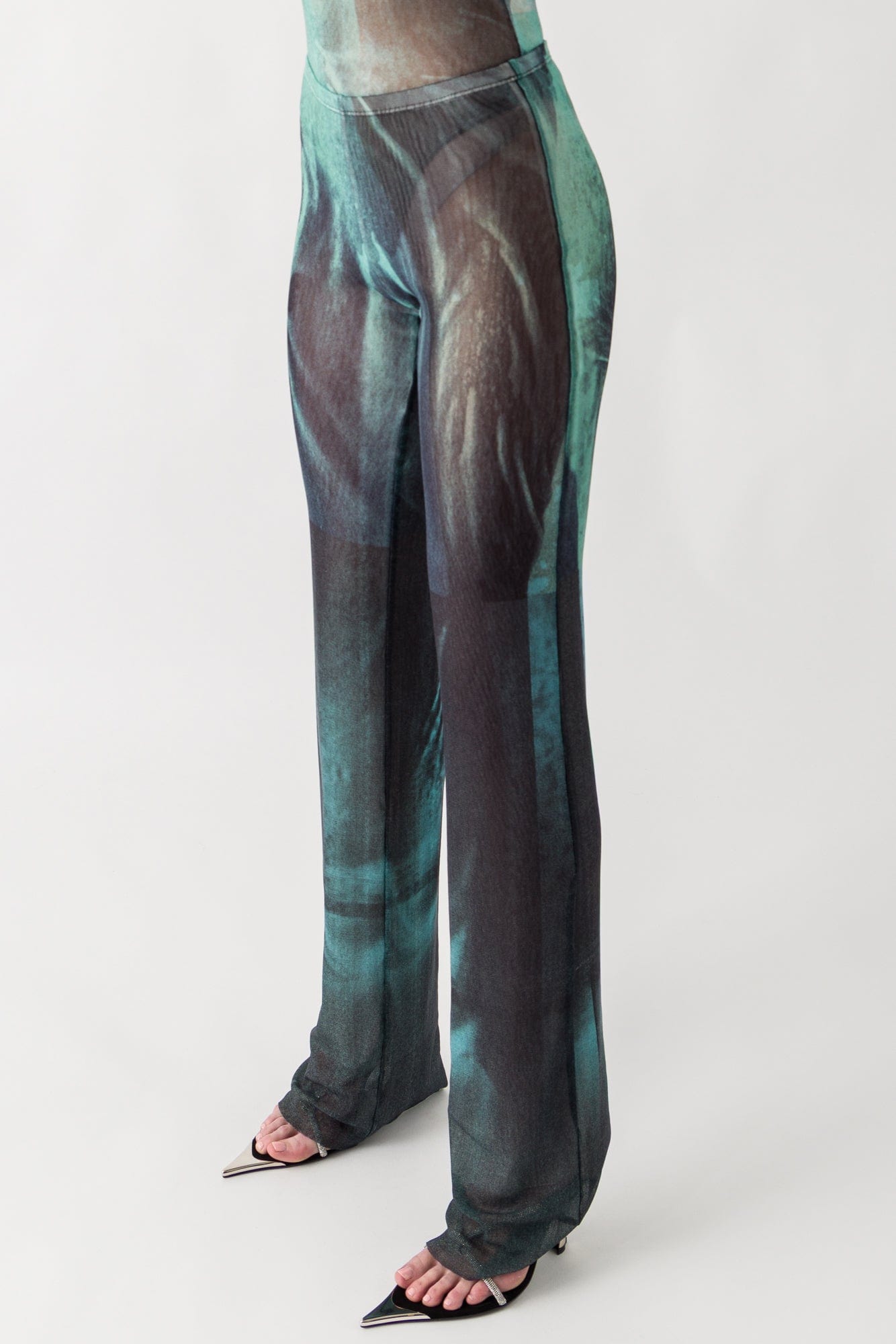 Jean Paul Gaultier Mesh Printed Trouser In Water