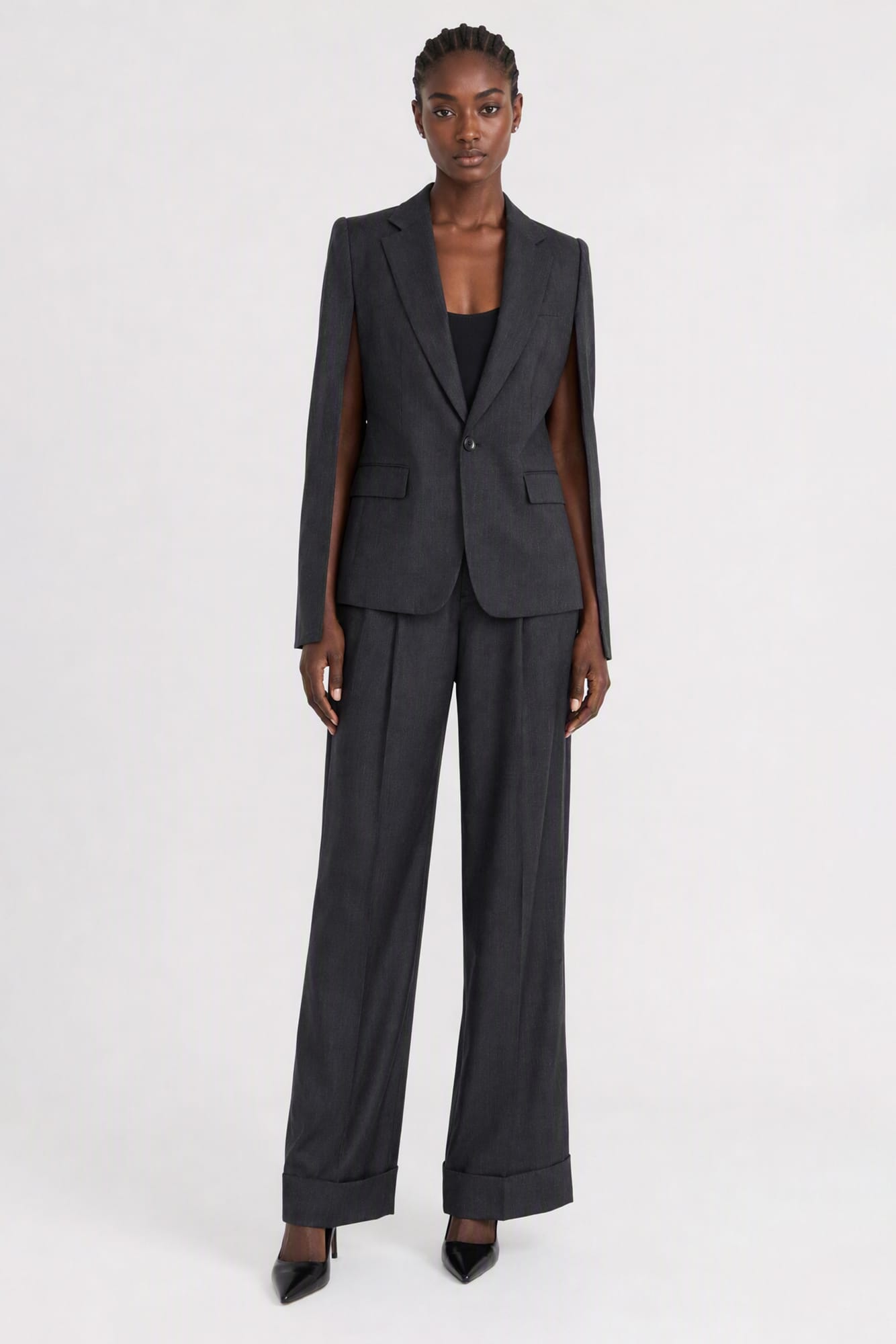 Junya Watanabe Slim Blazer in Charcoal full look