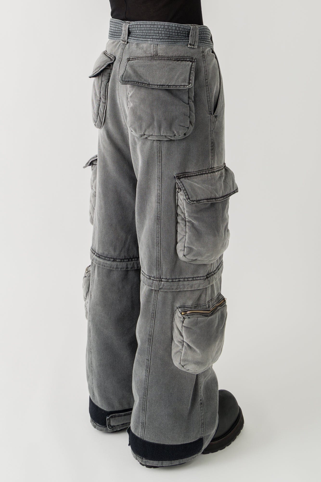 Lu'u Dan Wadded Cargo Jeans in Washed Denim side