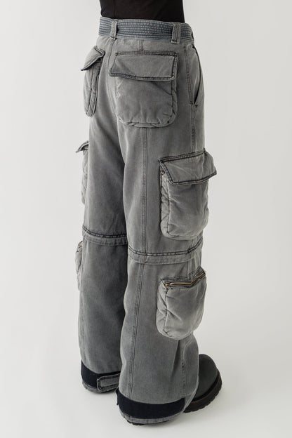 Lu'u Dan Wadded Cargo Jeans in Washed Denim side