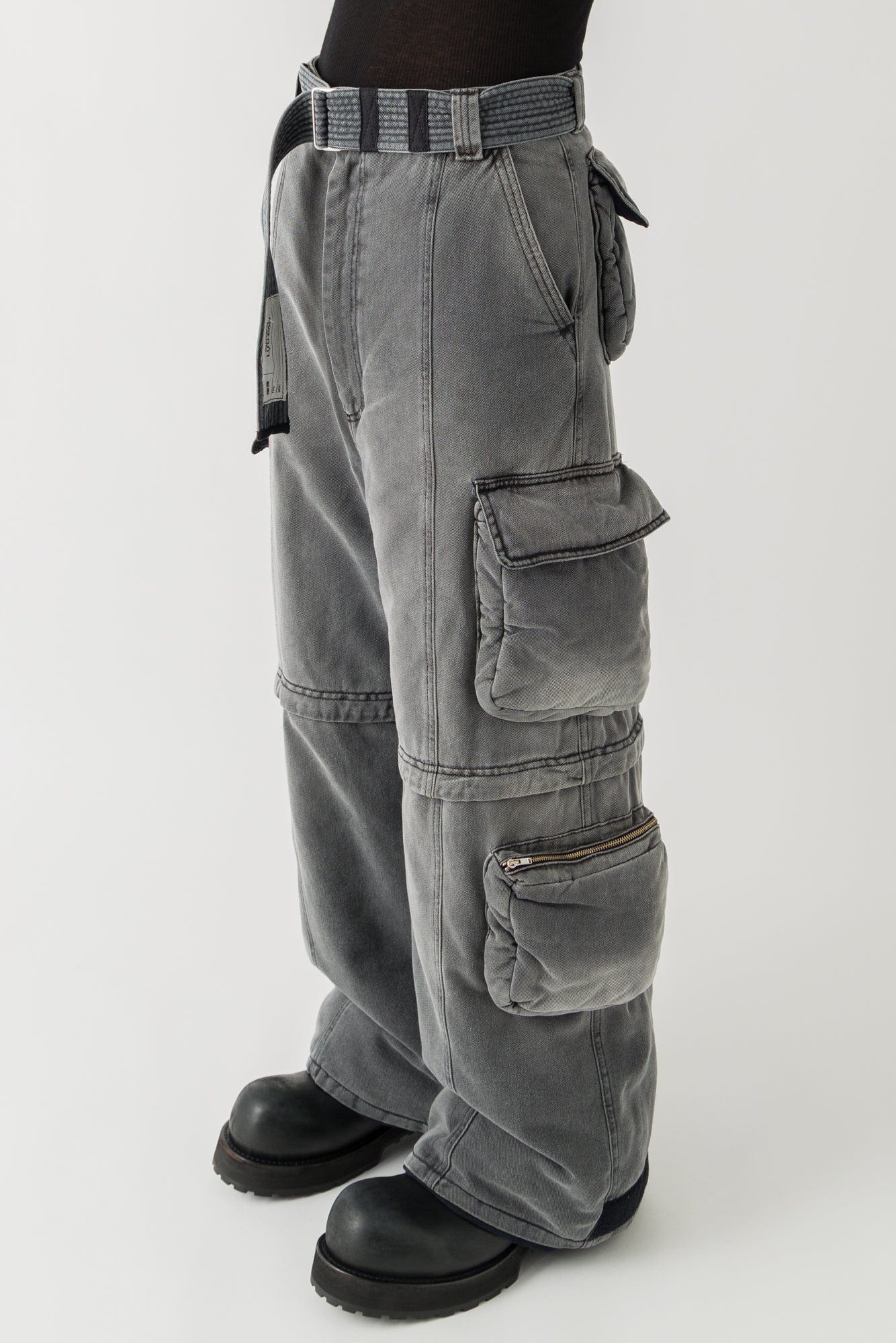 Lu'u Dan Wadded Cargo Jeans in Washed Denim