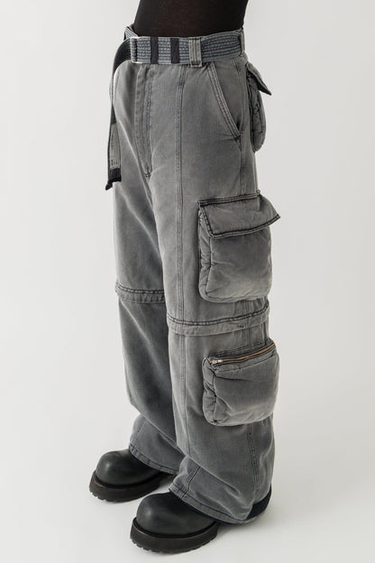 Lu'u Dan Wadded Cargo Jeans in Washed Denim side 