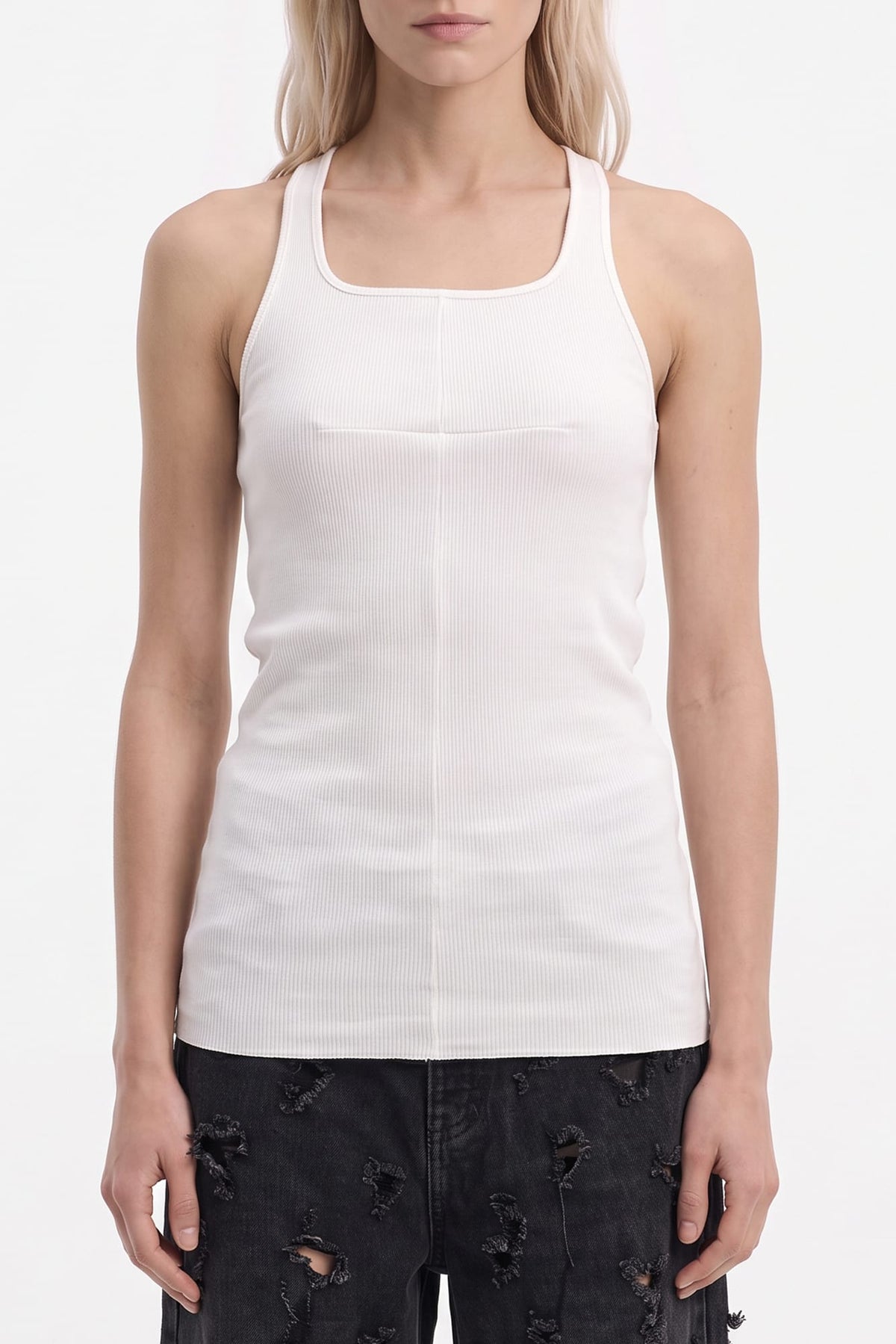 Matières Fécales Cross Seam Tank in White TS