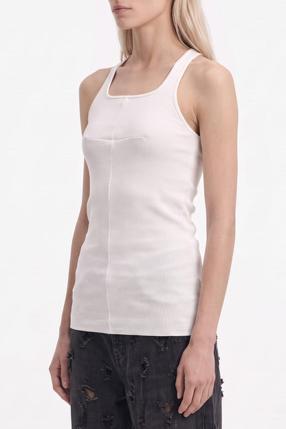 Matières Fécales Cross Seam Tank in White TS side
