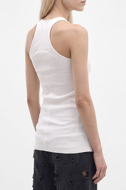 Matières Fécales Cross Seam Tank in White TS back