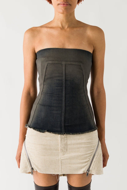 Rick Owens Bustier Top in Stretch Degrade Denim
