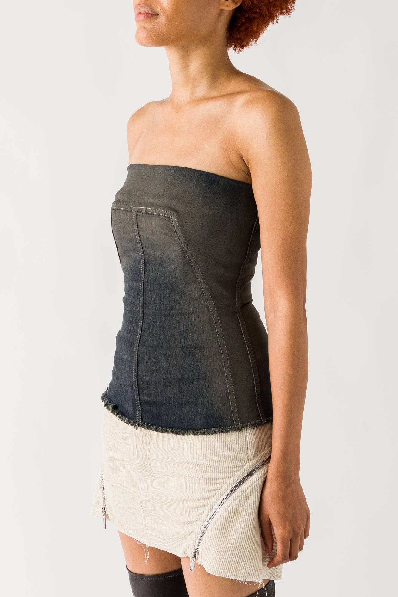 Rick Owens Bustier Top in Stretch Degrade Denim side