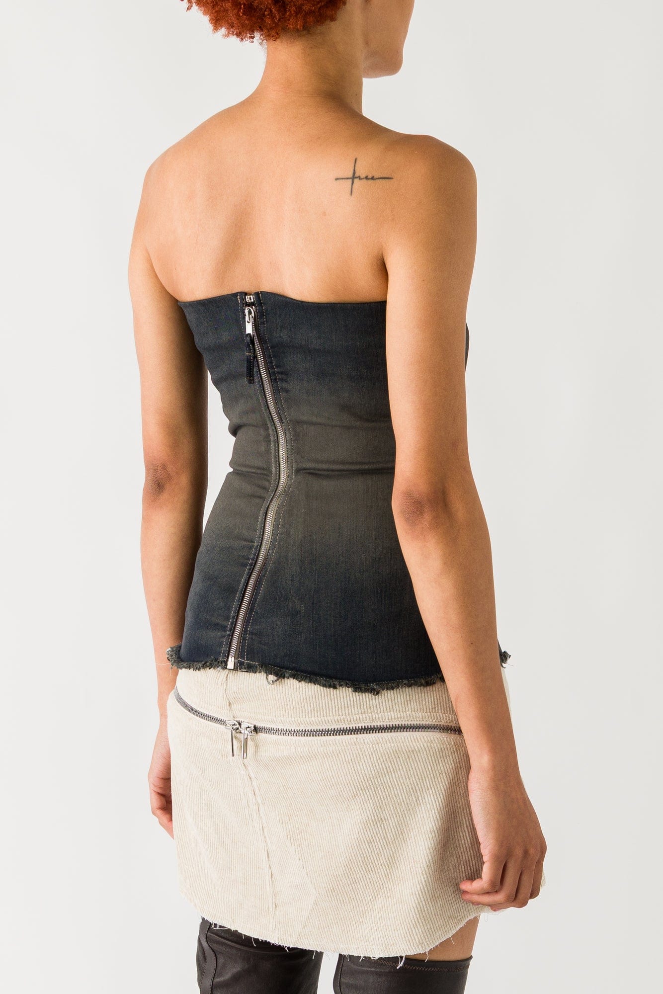 Rick Owens Bustier Top in Stretch Degrade Denim