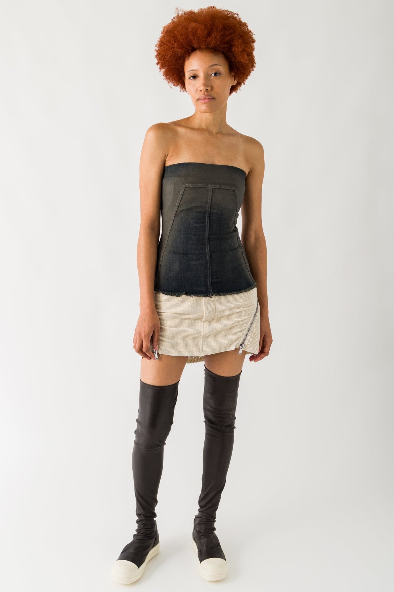 Rick Owens Bustier Top in Stretch Degrade Denim