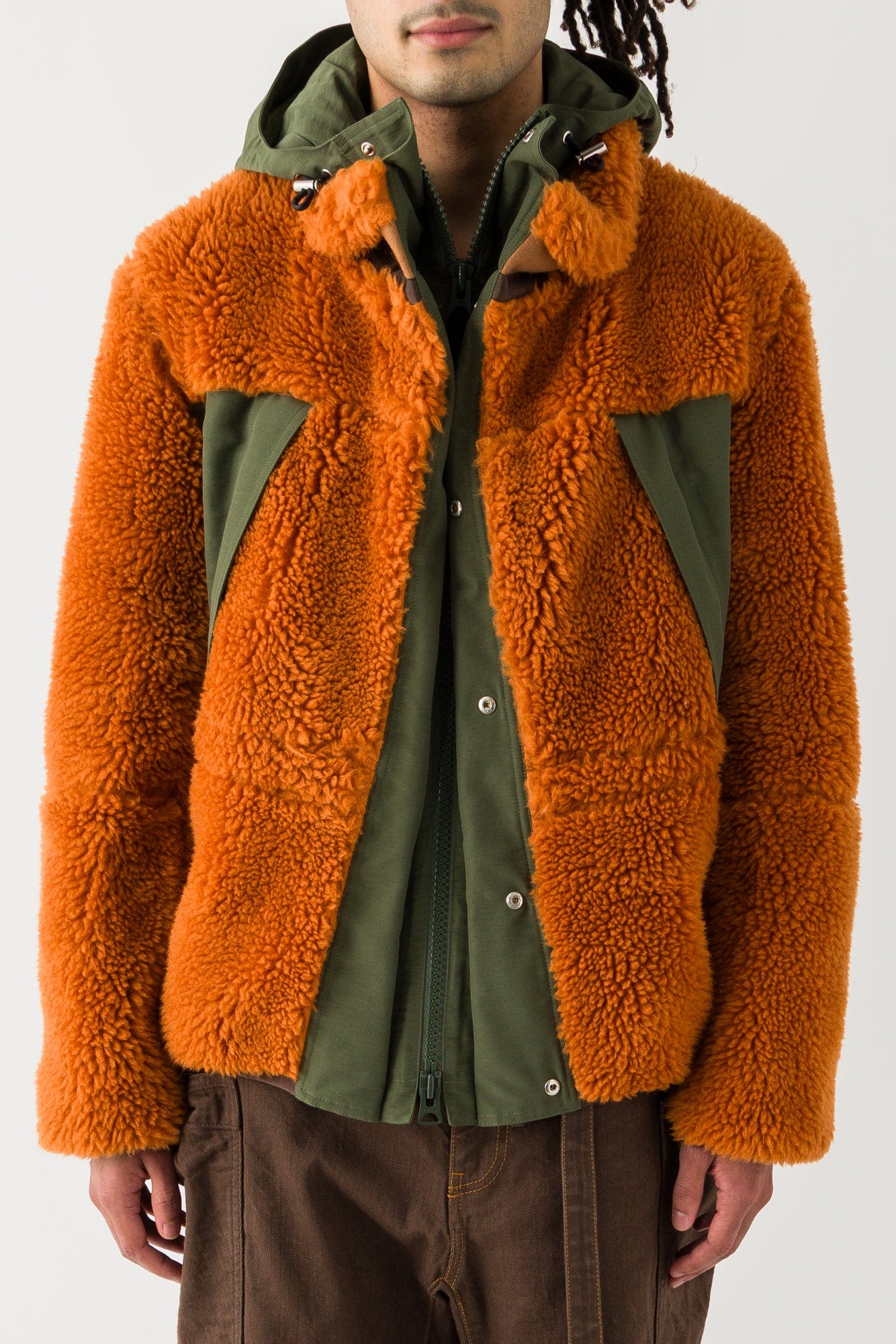 Sacai Faux Shearling Blouson In Orange/Khaki