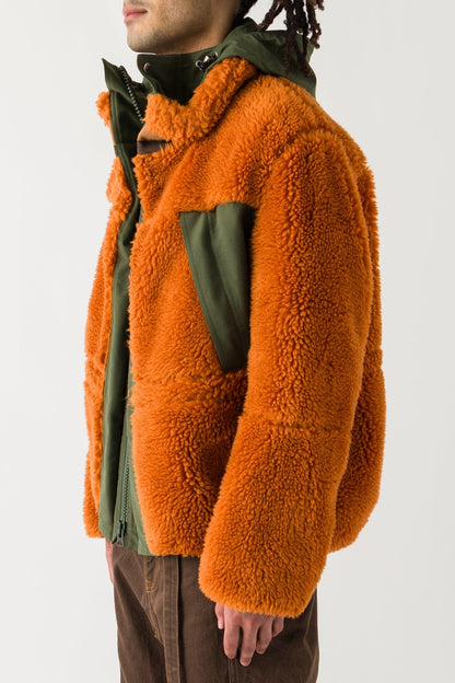 Sacai Faux Shearling Blouson In Orange/Khaki side