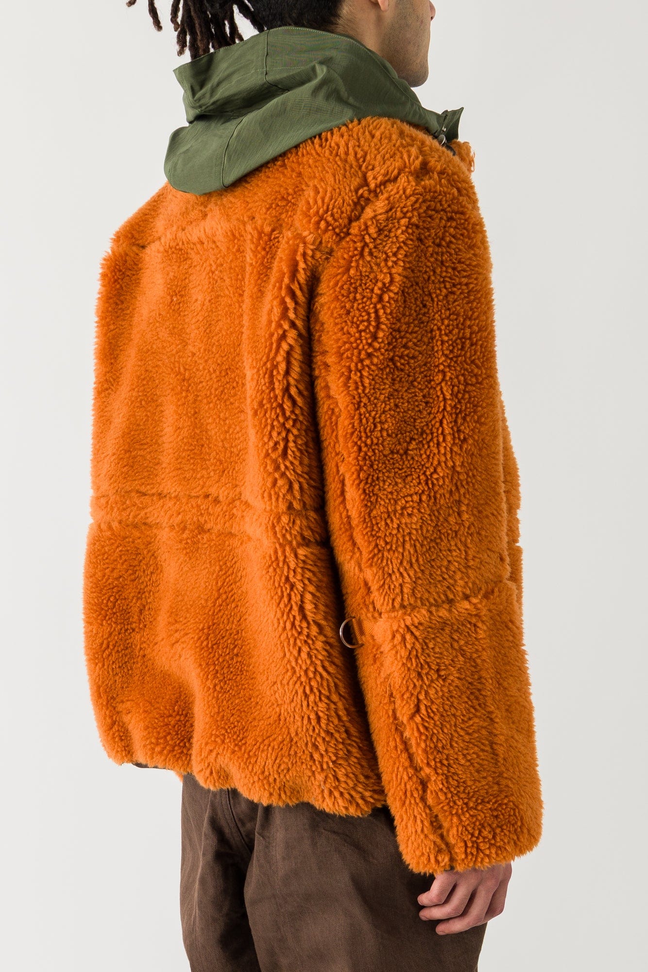 Sacai Faux Shearling Blouson In Orange/Khaki