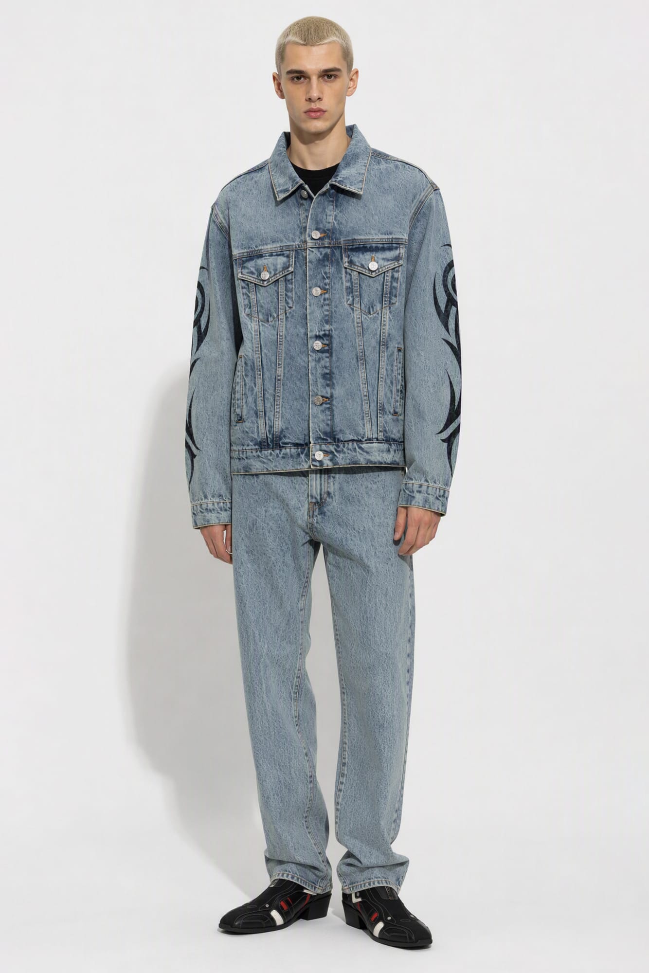 Vetements Graffiti Tribal Denim Jacket full look